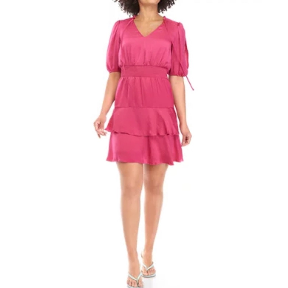 NWT - Sam Edelman Fuchsia “Pretty Pink” Short Puff Sleeve Drop Waist Dress